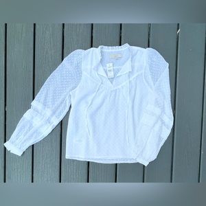 Ann Taylor Loft White Ruffle Swiss Dot Blouse- NWT- size XS